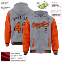 Load image into Gallery viewer, Custom Gray Orange-Black Bomber Full-Snap Varsity Letterman Two Tone Hoodie Jacket
