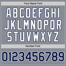 Load image into Gallery viewer, Custom Gray Navy-White Bomber Full-Snap Varsity Letterman Two Tone Hoodie Jacket
