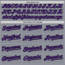 Load image into Gallery viewer, Custom Gray Purple-Black Bomber Full-Snap Varsity Letterman Two Tone Hoodie Jacket
