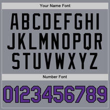 Load image into Gallery viewer, Custom Gray Purple-Black Bomber Full-Snap Varsity Letterman Two Tone Hoodie Jacket
