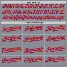 Load image into Gallery viewer, Custom Gray Purple-Orange Bomber Full-Snap Varsity Letterman Two Tone Hoodie Jacket
