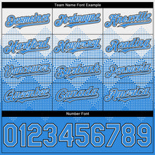 Загрузить изображение в средство просмотра галереи, Custom White Powder Blue-Black Gradient Square Shape 3D Pattern Design Bomber Full-Snap Varsity Letterman Hoodie Jacket
