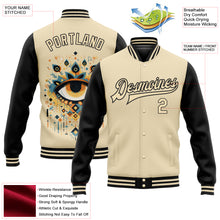 Загрузить изображение в средство просмотра галереи, Custom Cream Black Evil Eyes 3D Pattern Design Bomber Full-Snap Varsity Letterman Jacket
