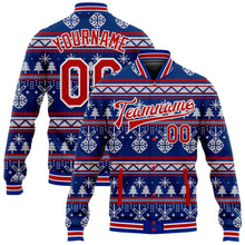 Загрузить изображение в средство просмотра галереи, Custom Royal Red-White Christmas 3D Bomber Full-Snap Varsity Letterman Jacket
