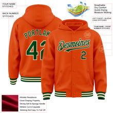 Charger l&#39;image dans la galerie, Custom Orange Green-Cream Bomber Full-Snap Varsity Letterman Hoodie Jacket

