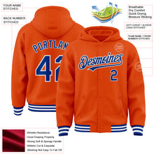 Laden Sie das Bild in den Galerie-Viewer, Custom Orange Royal-White Bomber Full-Snap Varsity Letterman Hoodie Jacket
