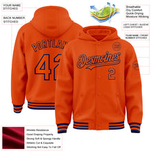 Laden Sie das Bild in den Galerie-Viewer, Custom Orange Navy Bomber Full-Snap Varsity Letterman Hoodie Jacket
