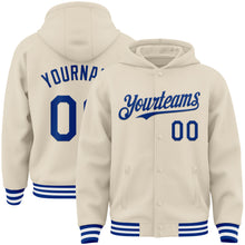 Laden Sie das Bild in den Galerie-Viewer, Custom Cream Royal-White Bomber Full-Snap Varsity Letterman Hoodie Jacket
