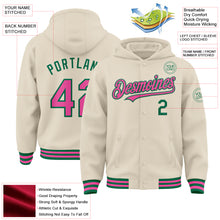 Laden Sie das Bild in den Galerie-Viewer, Custom Cream Pink-Kelly Green Bomber Full-Snap Varsity Letterman Hoodie Jacket
