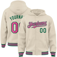 Laden Sie das Bild in den Galerie-Viewer, Custom Cream Pink-Kelly Green Bomber Full-Snap Varsity Letterman Hoodie Jacket
