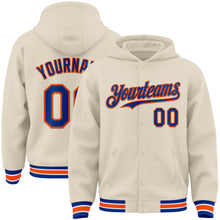 Laden Sie das Bild in den Galerie-Viewer, Custom Cream Royal Orange-White Bomber Full-Snap Varsity Letterman Hoodie Jacket
