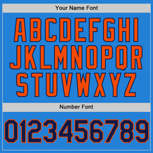 Загрузить изображение в средство просмотра галереи, Custom Powder Blue Navy-Orange Bomber Full-Snap Varsity Letterman Hoodie Jacket
