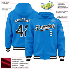 Загрузить изображение в средство просмотра галереи, Custom Powder Blue Black-White Bomber Full-Snap Varsity Letterman Hoodie Jacket
