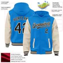 Charger l&#39;image dans la galerie, Custom Powder Blue Black-Cream Bomber Full-Snap Varsity Letterman Two Tone Hoodie Jacket
