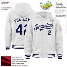 Charger l&#39;image dans la galerie, Custom White Navy Bomber Full-Snap Varsity Letterman Hoodie Jacket
