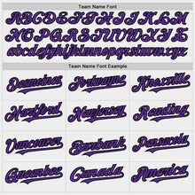 Laden Sie das Bild in den Galerie-Viewer, Custom White Purple-Black Bomber Full-Snap Varsity Letterman Hoodie Jacket
