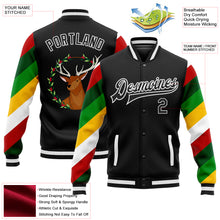 Загрузить изображение в средство просмотра галереи, Custom Black White Christmas 3D Bomber Full-Snap Varsity Letterman Jacket
