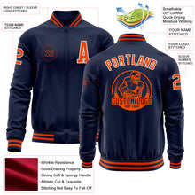 Load image into Gallery viewer, Custom Navy Orange-White Bomber Varsity Letterman Zipper Jacket
