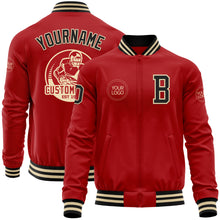 Загрузить изображение в средство просмотра галереи, Custom Red Black-Cream Bomber Varsity Letterman Zipper Jacket
