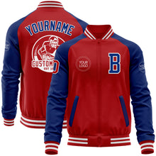 Загрузить изображение в средство просмотра галереи, Custom Red Royal-White Bomber Varsity Letterman Two Tone Zipper Jacket
