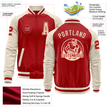 Laden Sie das Bild in den Galerie-Viewer, Custom Red Cream Bomber Varsity Letterman Two Tone Zipper Jacket
