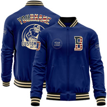 Charger l&#39;image dans la galerie, Custom Royal Vintage USA Flag Cream-Black Bomber Varsity Letterman Zipper Jacket
