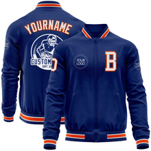 Laden Sie das Bild in den Galerie-Viewer, Custom Royal White-Orange Bomber Varsity Letterman Zipper Jacket
