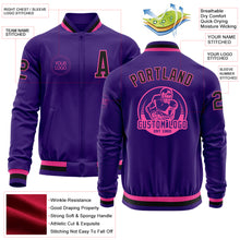 Laden Sie das Bild in den Galerie-Viewer, Custom Purple Black-Pink Bomber Varsity Letterman Zipper Jacket
