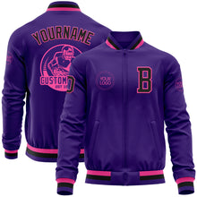 Laden Sie das Bild in den Galerie-Viewer, Custom Purple Black-Pink Bomber Varsity Letterman Zipper Jacket
