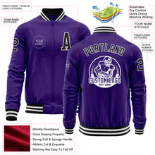 Laden Sie das Bild in den Galerie-Viewer, Custom Purple Black-White Bomber Varsity Letterman Zipper Jacket
