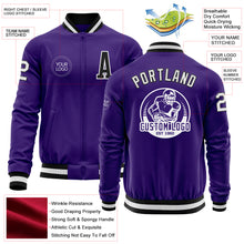 Laden Sie das Bild in den Galerie-Viewer, Custom Purple White-Black Bomber Varsity Letterman Zipper Jacket
