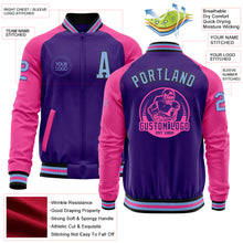 Charger l&#39;image dans la galerie, Custom Purple Light Blue Black-Pink Bomber Varsity Letterman Two Tone Zipper Jacket
