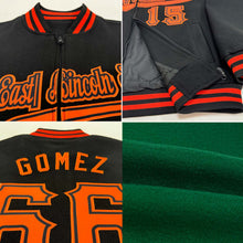 Laden Sie das Bild in den Galerie-Viewer, Custom Kelly Green White-Black Bomber Varsity Letterman Zipper Jacket
