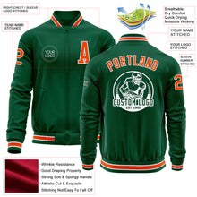 Laden Sie das Bild in den Galerie-Viewer, Custom Kelly Green Orange-White Bomber Varsity Letterman Zipper Jacket
