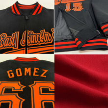 Загрузить изображение в средство просмотра галереи, Custom Crimson Black-Orange Bomber Varsity Letterman Zipper Jacket
