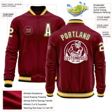 Laden Sie das Bild in den Galerie-Viewer, Custom Crimson Black-Gold Bomber Varsity Letterman Zipper Jacket
