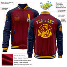 Загрузить изображение в средство просмотра галереи, Custom Crimson Gold-Navy Bomber Varsity Letterman Two Tone Zipper Jacket
