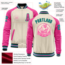 Загрузить изображение в средство просмотра галереи, Custom Cream Aqua Black-Pink Bomber Varsity Letterman Two Tone Zipper Jacket
