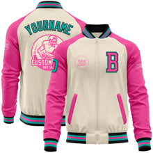 Загрузить изображение в средство просмотра галереи, Custom Cream Aqua Black-Pink Bomber Varsity Letterman Two Tone Zipper Jacket
