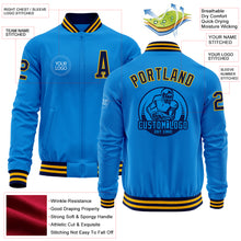 Load image into Gallery viewer, Custom Powder Blue Navy-Gold Bomber Varsity Letterman Zipper Jacket
