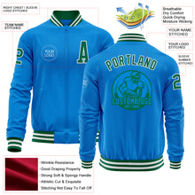 Загрузить изображение в средство просмотра галереи, Custom Powder Blue Kelly Green-White Bomber Varsity Letterman Zipper Jacket
