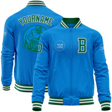 Загрузить изображение в средство просмотра галереи, Custom Powder Blue Kelly Green-White Bomber Varsity Letterman Zipper Jacket
