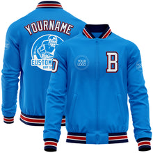 Load image into Gallery viewer, Custom Powder Blue Navy-Red Bomber Varsity Letterman Zipper Jacket
