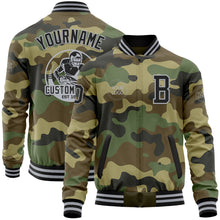 Загрузить изображение в средство просмотра галереи, Custom Camo Black-Gray Bomber Varsity Letterman Salute To Service Zipper Jacket
