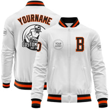 Load image into Gallery viewer, Custom White Black-Orange Bomber Varsity Letterman Zipper Jacket
