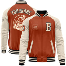 Charger l&#39;image dans la galerie, Custom Texas Orange Black-Cream Bomber Varsity Letterman Two Tone Zipper Jacket
