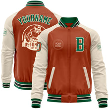 Charger l&#39;image dans la galerie, Custom Texas Orange Kelly Green Cream-Black Bomber Varsity Letterman Two Tone Zipper Jacket
