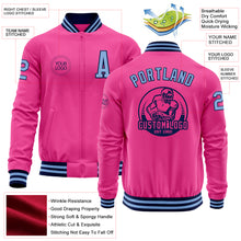 Laden Sie das Bild in den Galerie-Viewer, Custom Pink Light Blue-Navy Bomber Varsity Letterman Zipper Jacket
