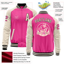 Загрузить изображение в средство просмотра галереи, Custom Pink Black-Cream Bomber Varsity Letterman Two Tone Zipper Jacket
