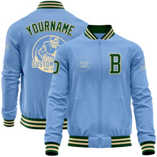 Laden Sie das Bild in den Galerie-Viewer, Custom Light Blue Green-Cream Bomber Varsity Letterman Zipper Jacket
